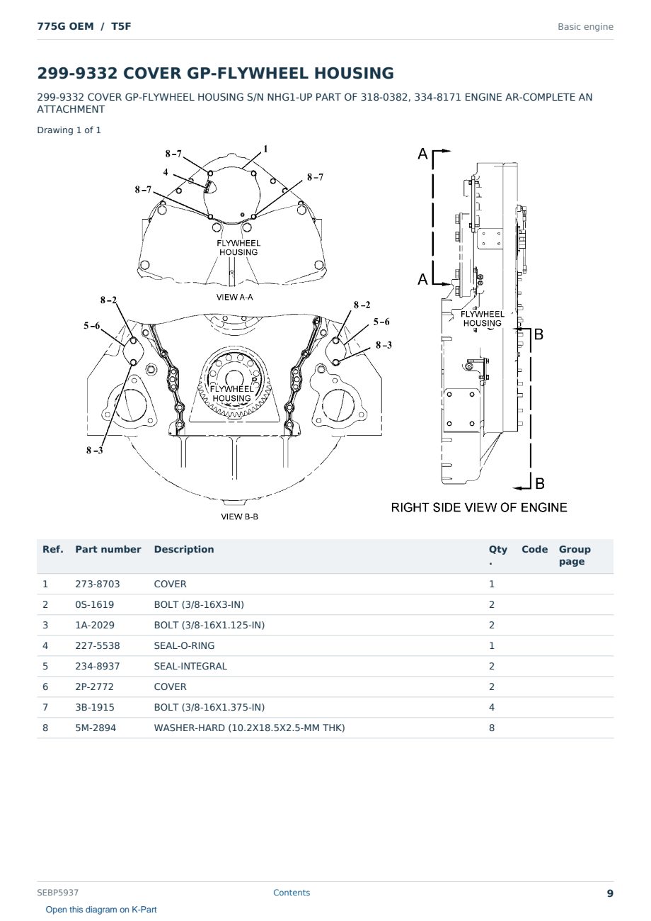 Caterpillar 775G OEM S/N T5F Partsbook SEBP5937 (English) - sample page 9 of 10 Caterpillar 775G OEM S/N T5F Partsbook SEBP5937 (English) - sample page 9 of 10