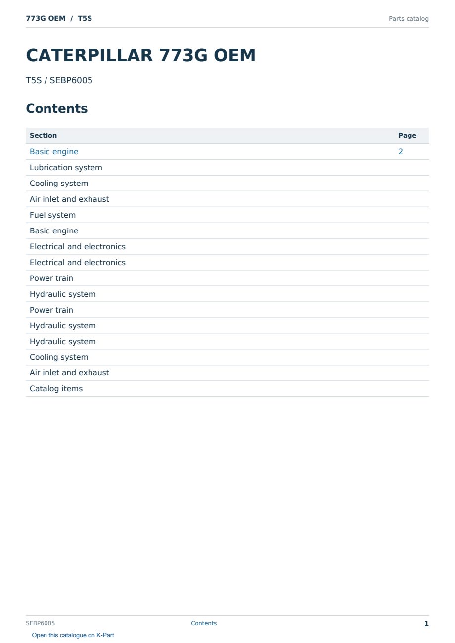 Caterpillar 773G OEM S/N T5S Partsbook SEBP6005 (English) - sample page 1 of 10 Caterpillar 773G OEM S/N T5S Partsbook SEBP6005 (English) - sample page 1 of 10