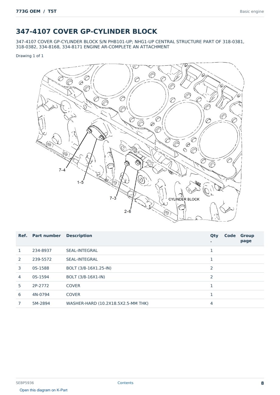 Caterpillar 773G OEM S/N T5T Partsbook SEBP5936 (English) - sample page 8 of 10 Caterpillar 773G OEM S/N T5T Partsbook SEBP5936 (English) - sample page 8 of 10
