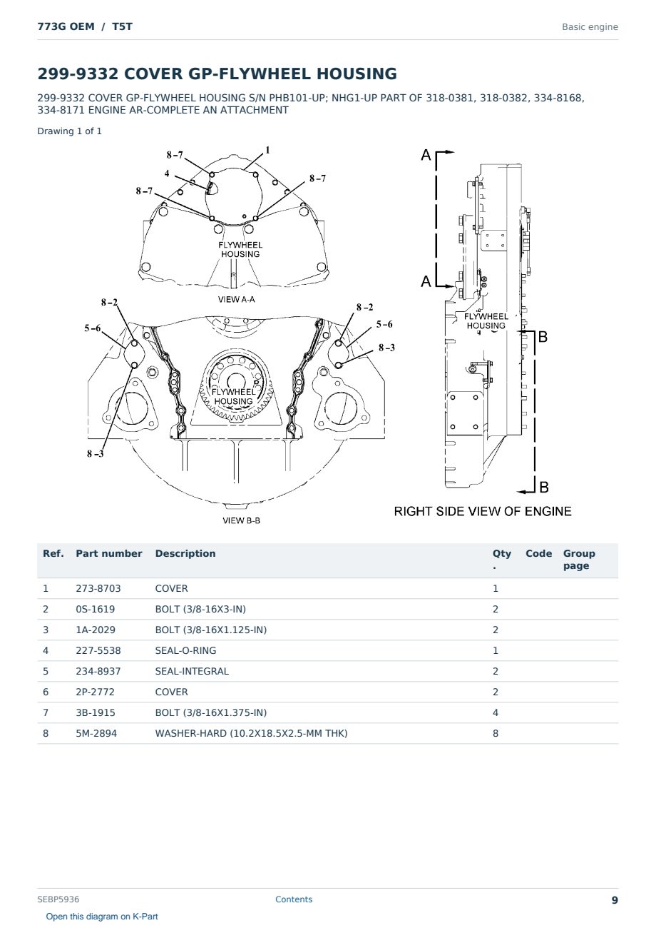 Caterpillar 773G OEM S/N T5T Partsbook SEBP5936 (English) - sample page 9 of 10 Caterpillar 773G OEM S/N T5T Partsbook SEBP5936 (English) - sample page 9 of 10