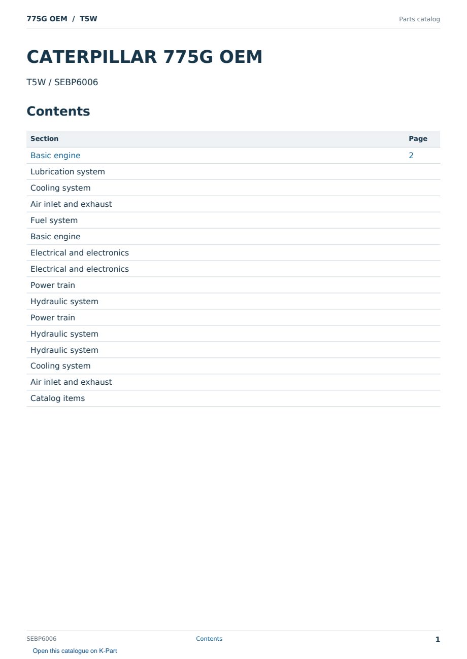 Caterpillar 775G OEM S/N T5W Partsbook SEBP6006 (English) - sample page 1 of 10 Caterpillar 775G OEM S/N T5W Partsbook SEBP6006 (English) - sample page 1 of 10