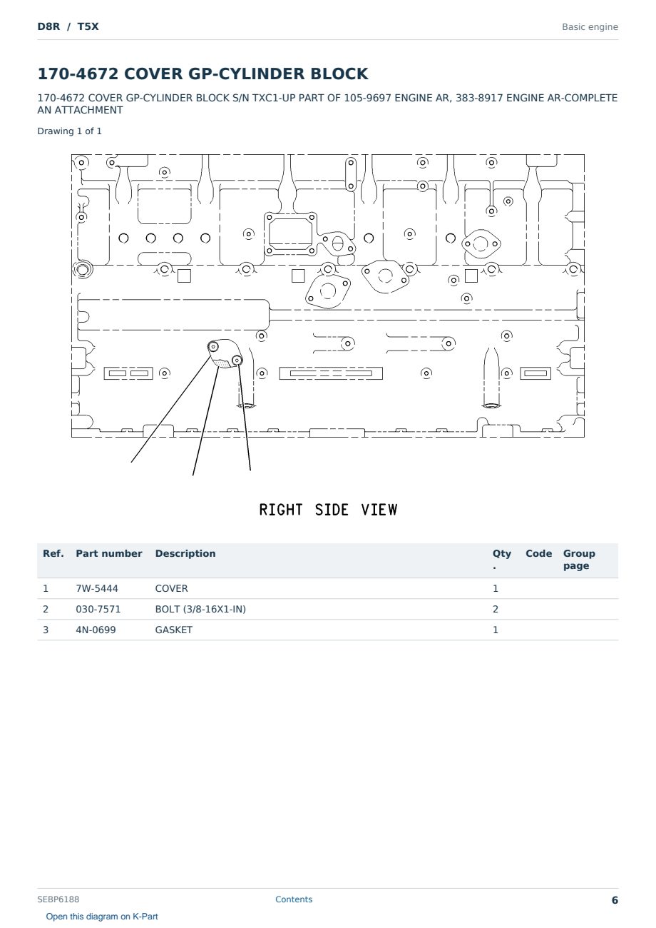 Caterpillar D8R S/N T5X Partsbook SEBP6188 (English) - sample page 6 of 10 Caterpillar D8R S/N T5X Partsbook SEBP6188 (English) - sample page 6 of 10