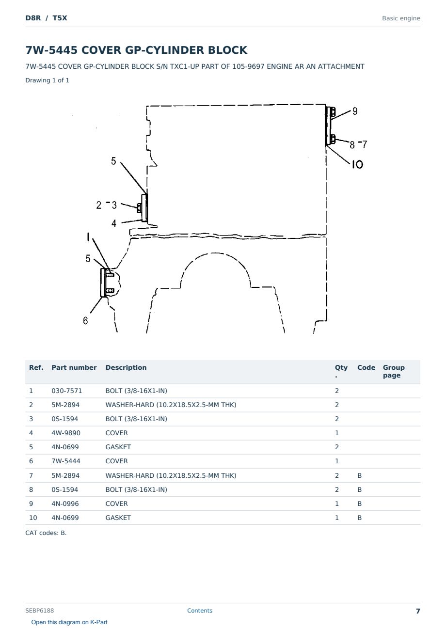 Caterpillar D8R S/N T5X Partsbook SEBP6188 (English) - sample page 7 of 10 Caterpillar D8R S/N T5X Partsbook SEBP6188 (English) - sample page 7 of 10