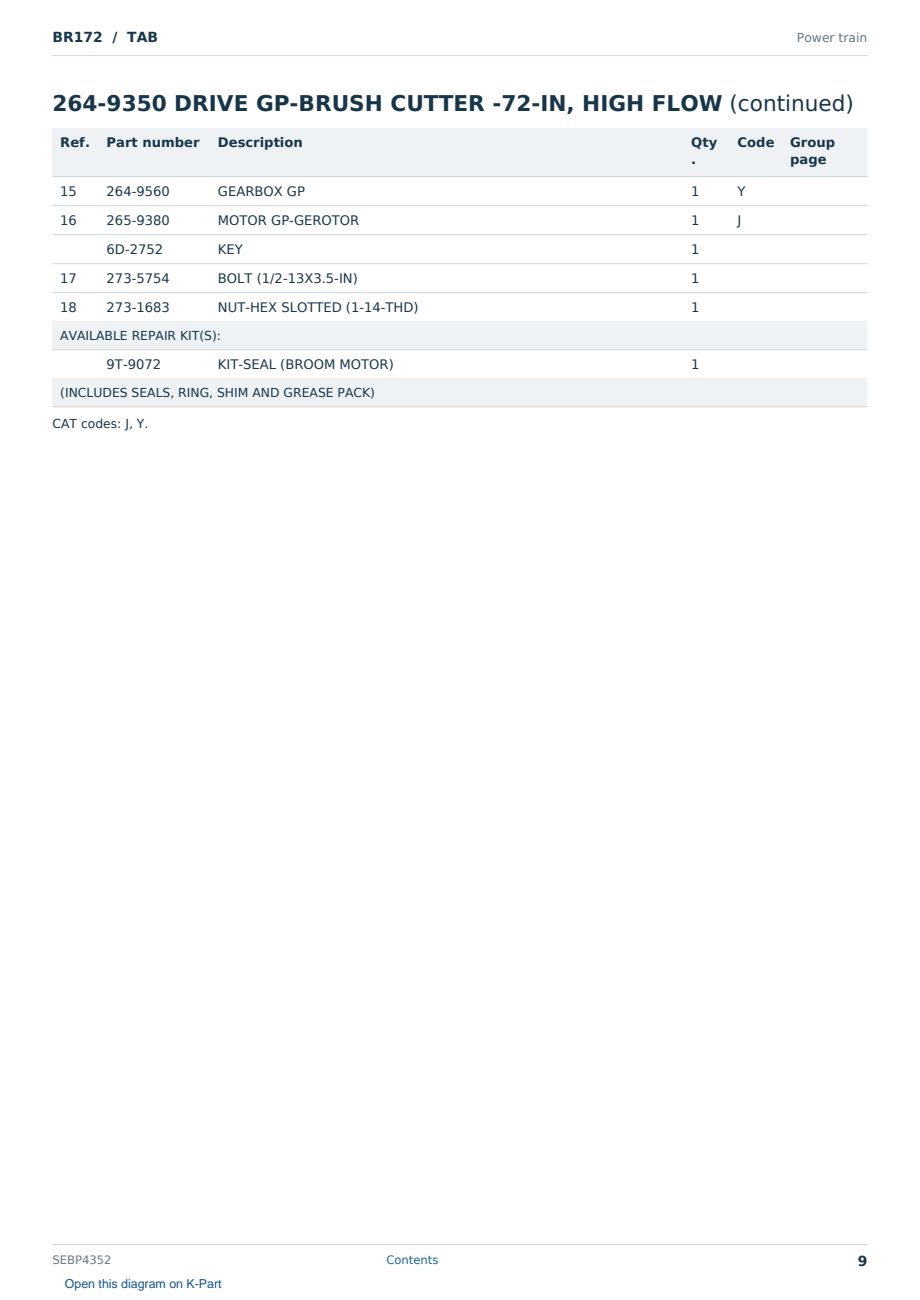 Caterpillar BR172 S/N TAB Partsbook SEBP4352 (English) - sample page 9 of 10 Caterpillar BR172 S/N TAB Partsbook SEBP4352 (English) - sample page 9 of 10