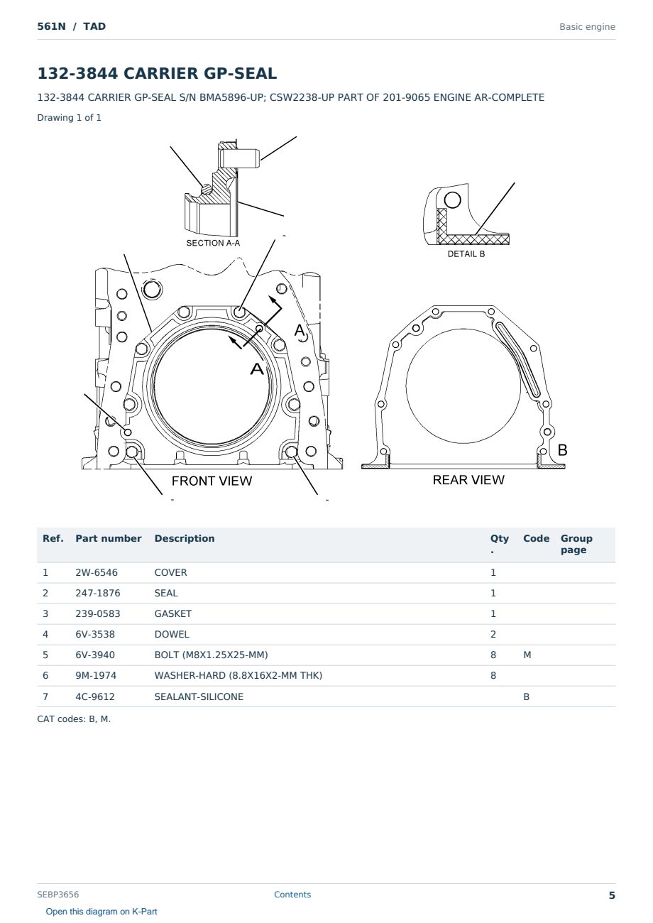 Caterpillar 561N S/N TAD Partsbook SEBP3656 (English) - sample page 5 of 10 Caterpillar 561N S/N TAD Partsbook SEBP3656 (English) - sample page 5 of 10