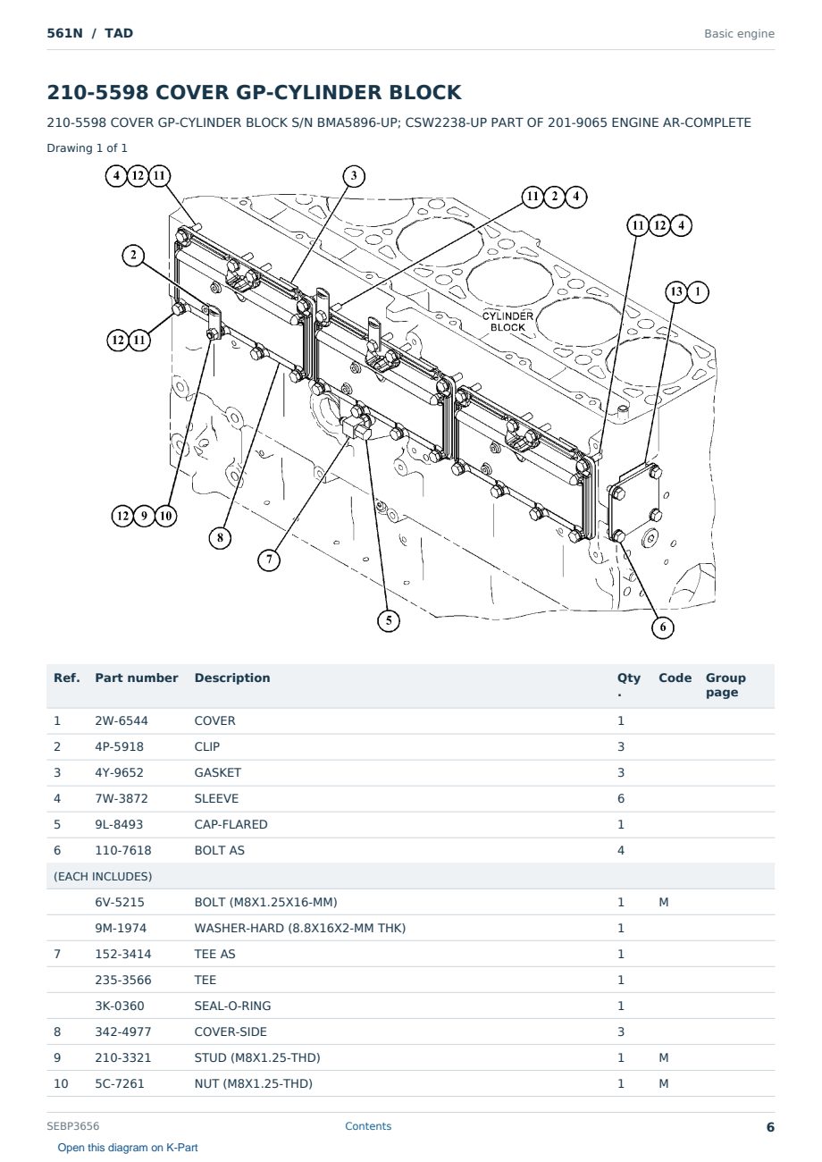 Caterpillar 561N S/N TAD Partsbook SEBP3656 (English) - sample page 6 of 10 Caterpillar 561N S/N TAD Partsbook SEBP3656 (English) - sample page 6 of 10