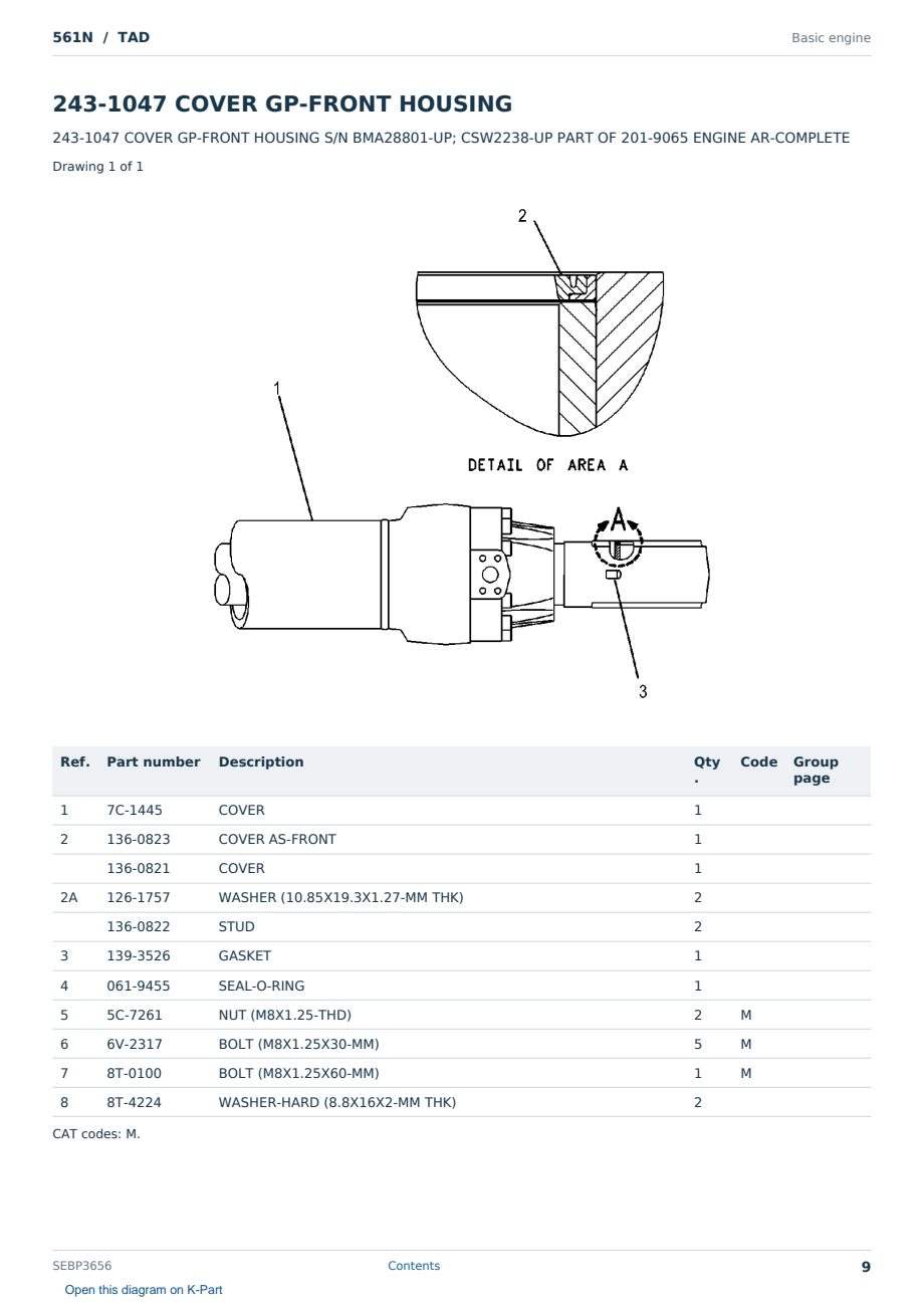 Caterpillar 561N S/N TAD Partsbook SEBP3656 (English) - sample page 9 of 10 Caterpillar 561N S/N TAD Partsbook SEBP3656 (English) - sample page 9 of 10
