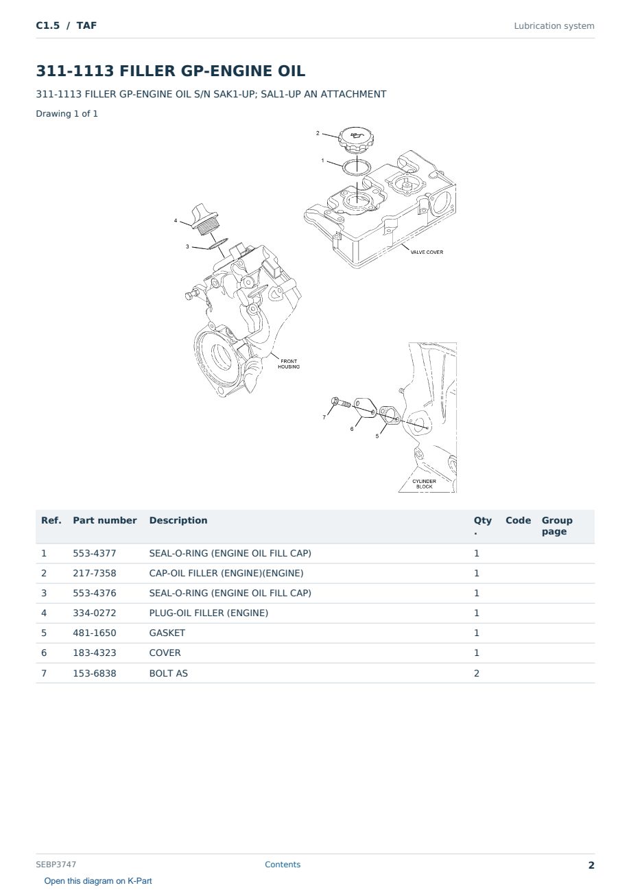 Caterpillar C1.5 S/N TAF Partsbook SEBP3747 (English) - sample page 2 of 10 Caterpillar C1.5 S/N TAF Partsbook SEBP3747 (English) - sample page 2 of 10
