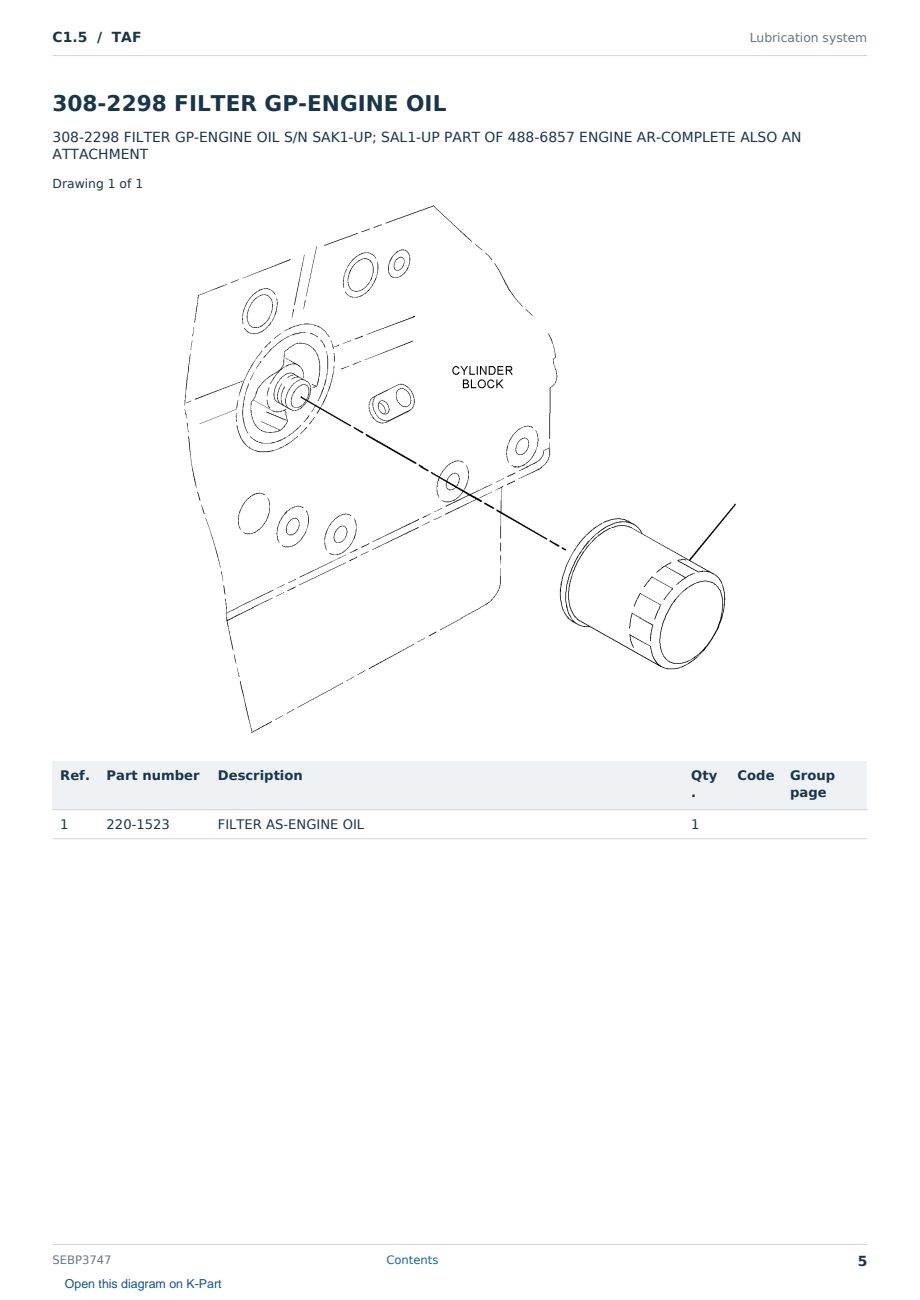 Caterpillar C1.5 S/N TAF Partsbook SEBP3747 (English) - sample page 5 of 10 Caterpillar C1.5 S/N TAF Partsbook SEBP3747 (English) - sample page 5 of 10