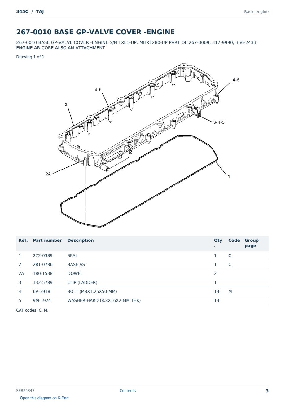 Caterpillar 345C S/N TAJ Partsbook SEBP4347 (English) - sample page 3 of 10 Caterpillar 345C S/N TAJ Partsbook SEBP4347 (English) - sample page 3 of 10