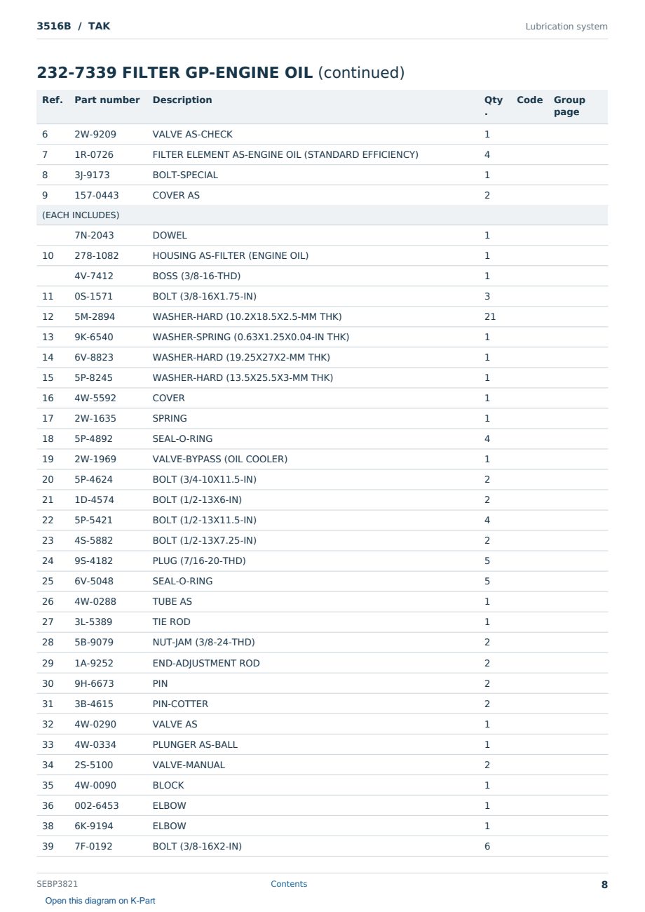Caterpillar 3516B S/N TAK Partsbook SEBP3821 (English) - sample page 8 of 10 Caterpillar 3516B S/N TAK Partsbook SEBP3821 (English) - sample page 8 of 10