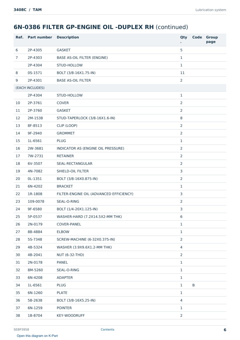 Caterpillar 3408C S/N TAM Partsbook SEBP3958 (English) - sample page 6 of 10 Caterpillar 3408C S/N TAM Partsbook SEBP3958 (English) - sample page 6 of 10