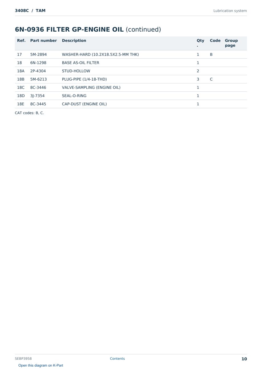 Caterpillar 3408C S/N TAM Partsbook SEBP3958 (English) - sample page 10 of 10 Caterpillar 3408C S/N TAM Partsbook SEBP3958 (English) - sample page 10 of 10