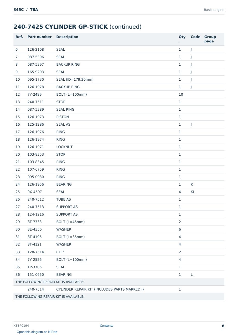 Caterpillar 345C S/N TBA Partsbook XEBP0194 (English) - sample page 8 of 10 Caterpillar 345C S/N TBA Partsbook XEBP0194 (English) - sample page 8 of 10