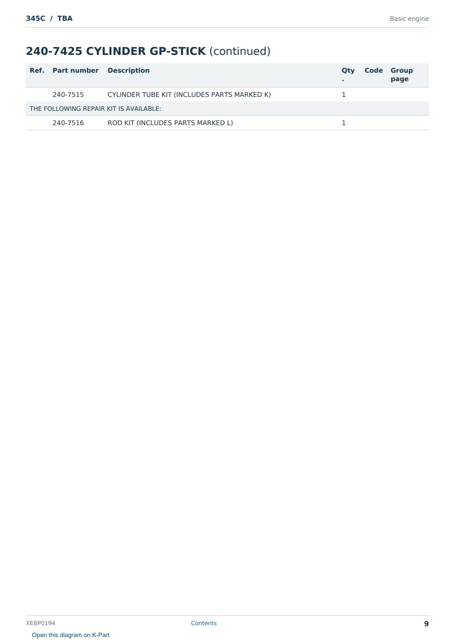 Caterpillar 345C S/N TBA Partsbook XEBP0194 (English) - sample page 9 of 10 Caterpillar 345C S/N TBA Partsbook XEBP0194 (English) - sample page 9 of 10