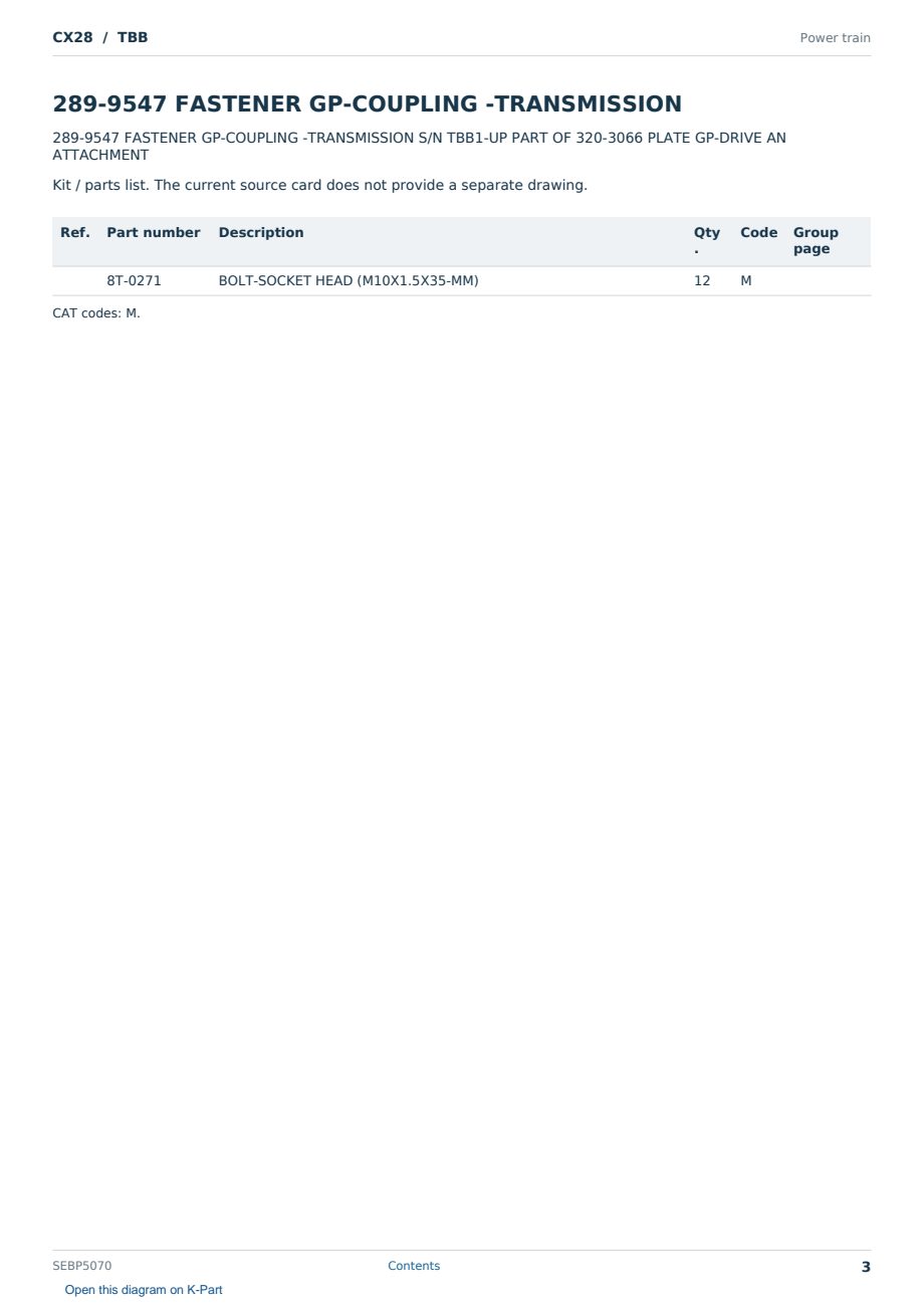 Caterpillar CX28 S/N TBB Partsbook SEBP5070 (English) - sample page 3 of 10 Caterpillar CX28 S/N TBB Partsbook SEBP5070 (English) - sample page 3 of 10