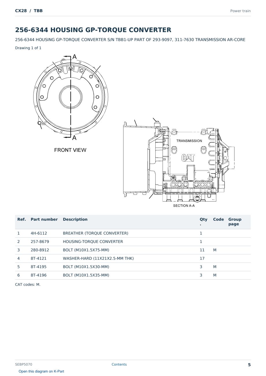 Caterpillar CX28 S/N TBB Partsbook SEBP5070 (English) - sample page 5 of 10 Caterpillar CX28 S/N TBB Partsbook SEBP5070 (English) - sample page 5 of 10