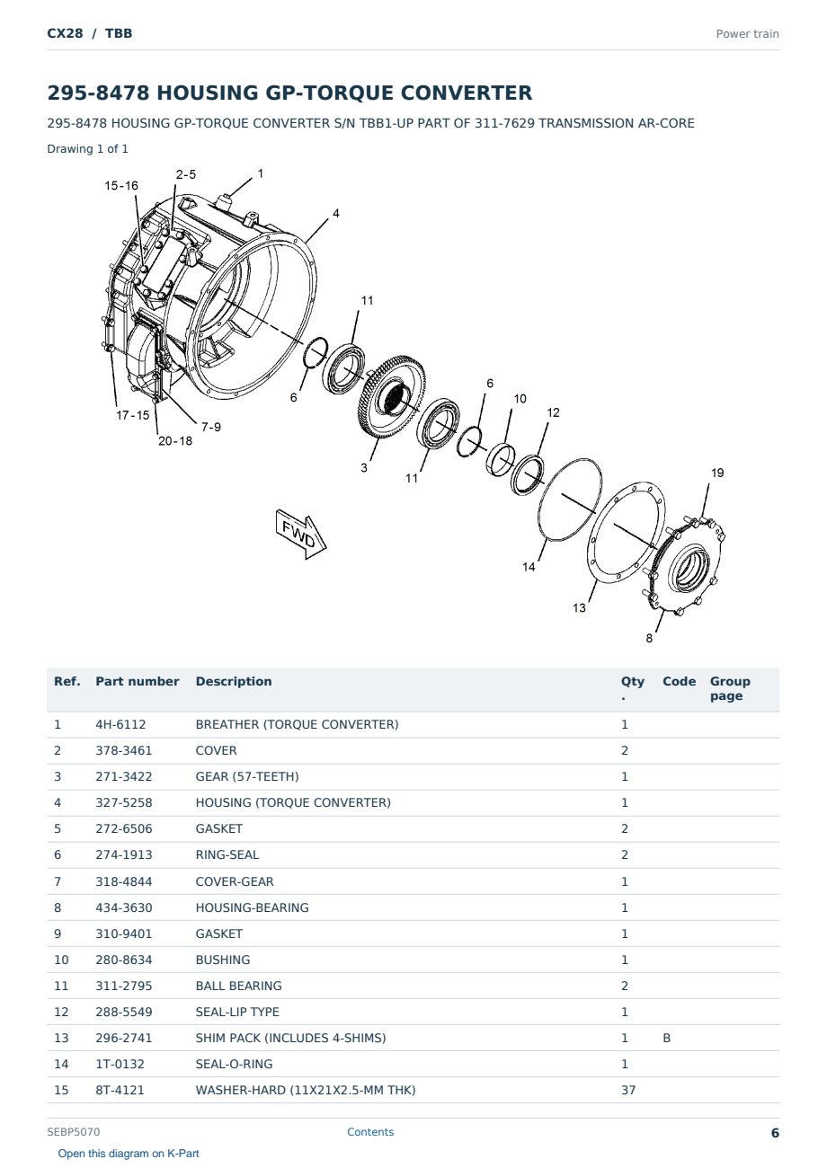 Caterpillar CX28 S/N TBB Partsbook SEBP5070 (English) - sample page 6 of 10 Caterpillar CX28 S/N TBB Partsbook SEBP5070 (English) - sample page 6 of 10
