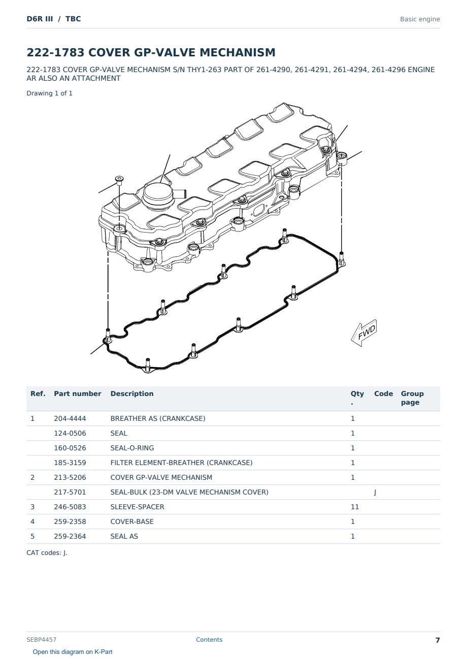 Caterpillar D6R III S/N TBC Partsbook SEBP4457 (English) - sample page 7 of 10 Caterpillar D6R III S/N TBC Partsbook SEBP4457 (English) - sample page 7 of 10