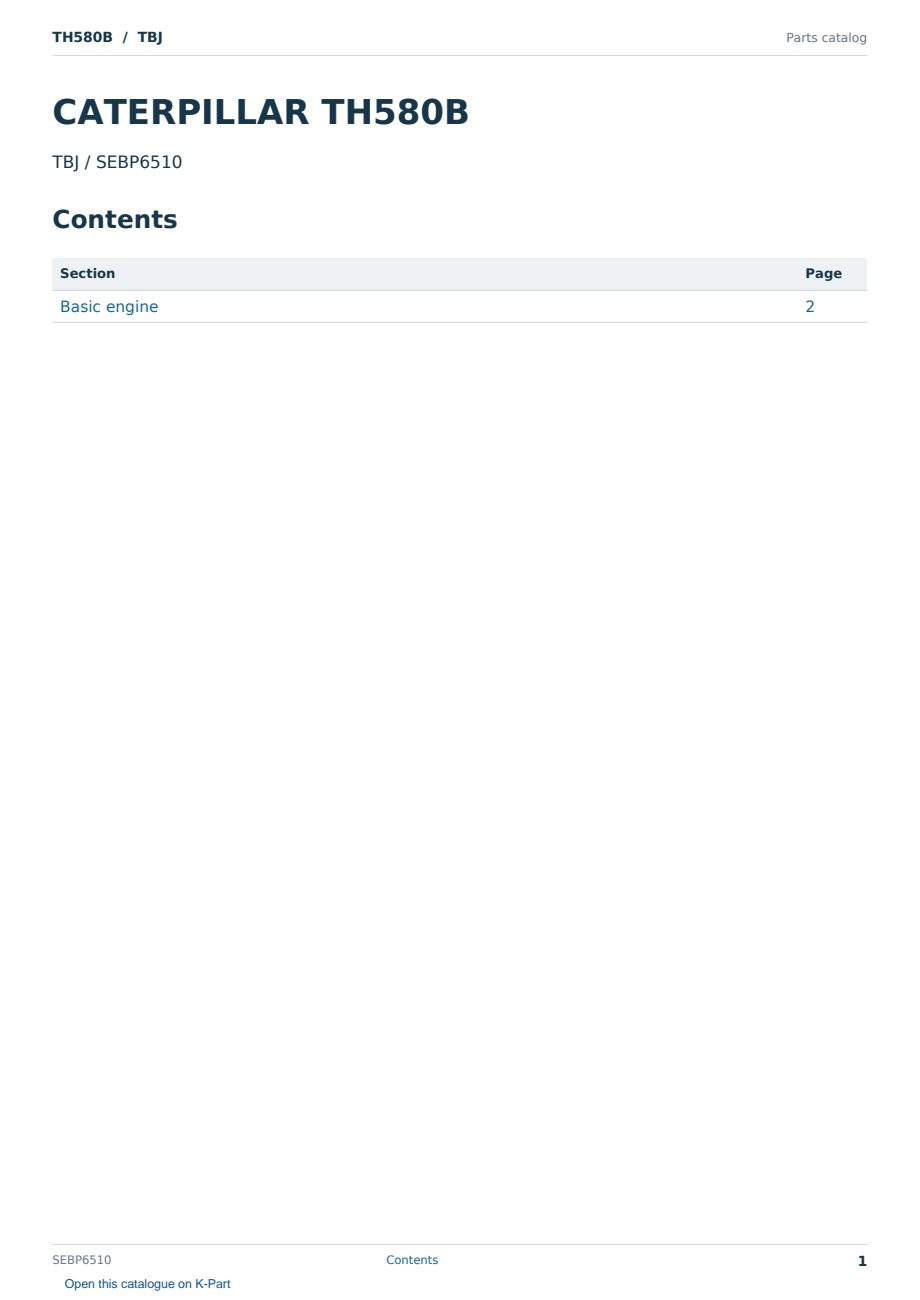 Caterpillar TH580B S/N TBJ Partsbook SEBP6510 (English) - sample page 1 of 2 Caterpillar TH580B S/N TBJ Partsbook SEBP6510 (English) - sample page 1 of 2