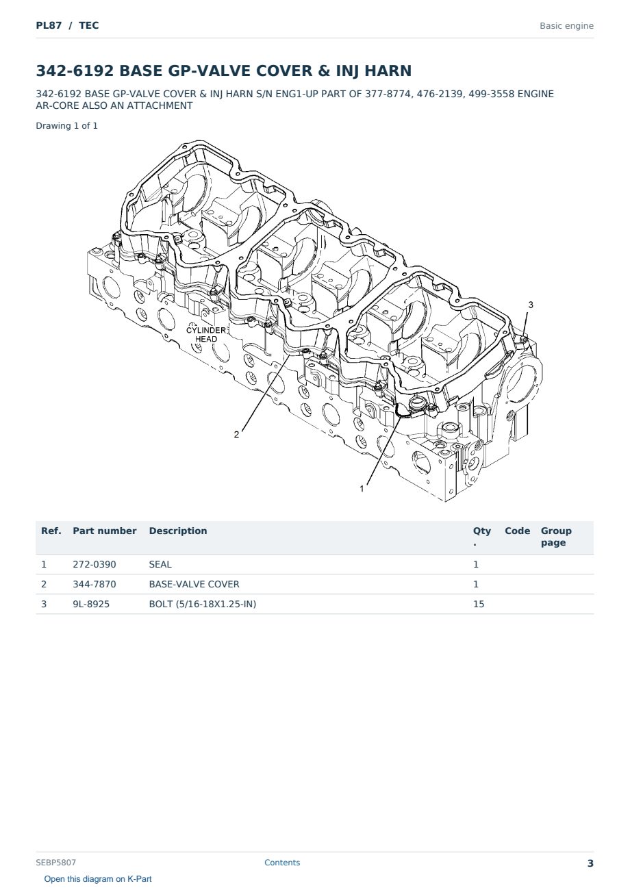 Caterpillar PL87 S/N TEC Partsbook SEBP5807 (English) - sample page 3 of 10 Caterpillar PL87 S/N TEC Partsbook SEBP5807 (English) - sample page 3 of 10