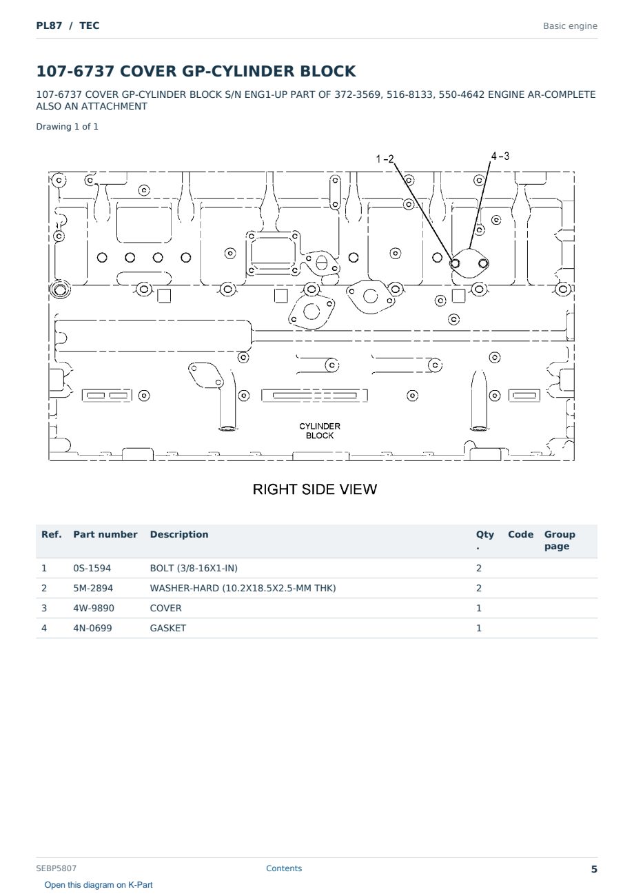 Caterpillar PL87 S/N TEC Partsbook SEBP5807 (English) - sample page 5 of 10 Caterpillar PL87 S/N TEC Partsbook SEBP5807 (English) - sample page 5 of 10