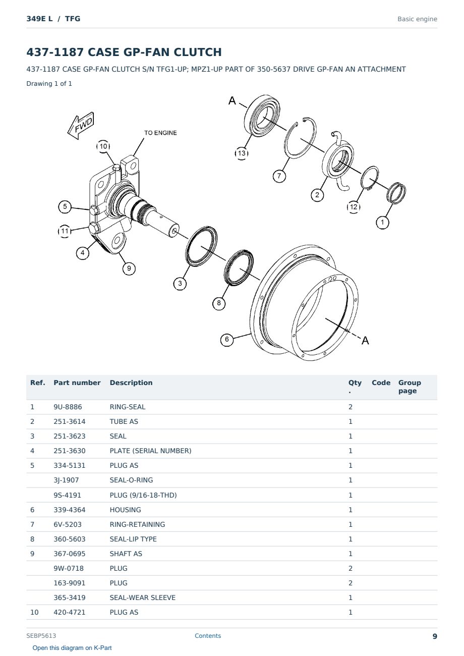 Caterpillar 349E L S/N TFG Partsbook SEBP5613 (English) - sample page 9 of 10 Caterpillar 349E L S/N TFG Partsbook SEBP5613 (English) - sample page 9 of 10