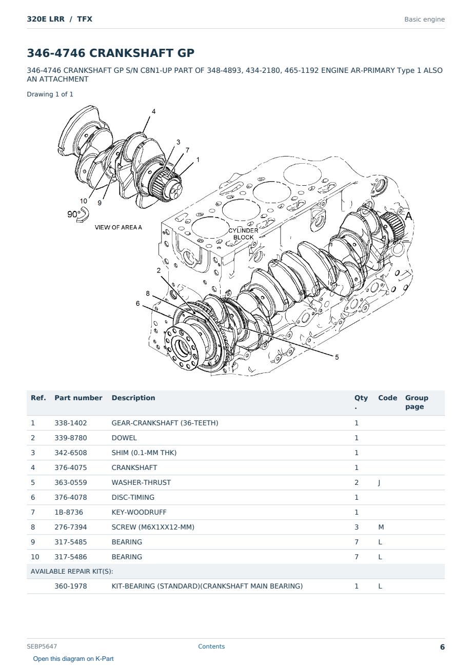 Caterpillar 320E LRR S/N TFX Partsbook SEBP5647 (English) - sample page 6 of 10 Caterpillar 320E LRR S/N TFX Partsbook SEBP5647 (English) - sample page 6 of 10