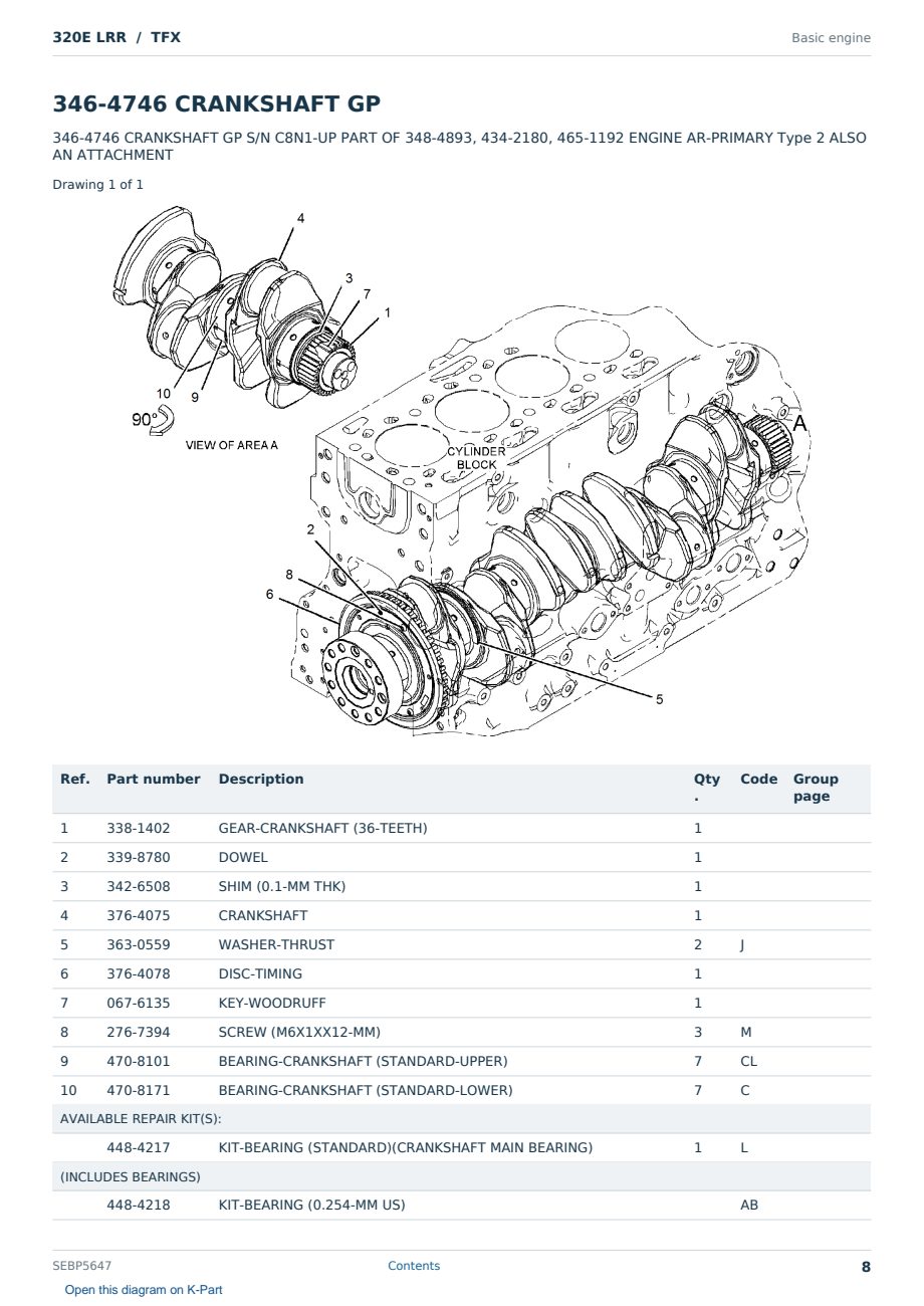 Caterpillar 320E LRR S/N TFX Partsbook SEBP5647 (English) - sample page 8 of 10 Caterpillar 320E LRR S/N TFX Partsbook SEBP5647 (English) - sample page 8 of 10