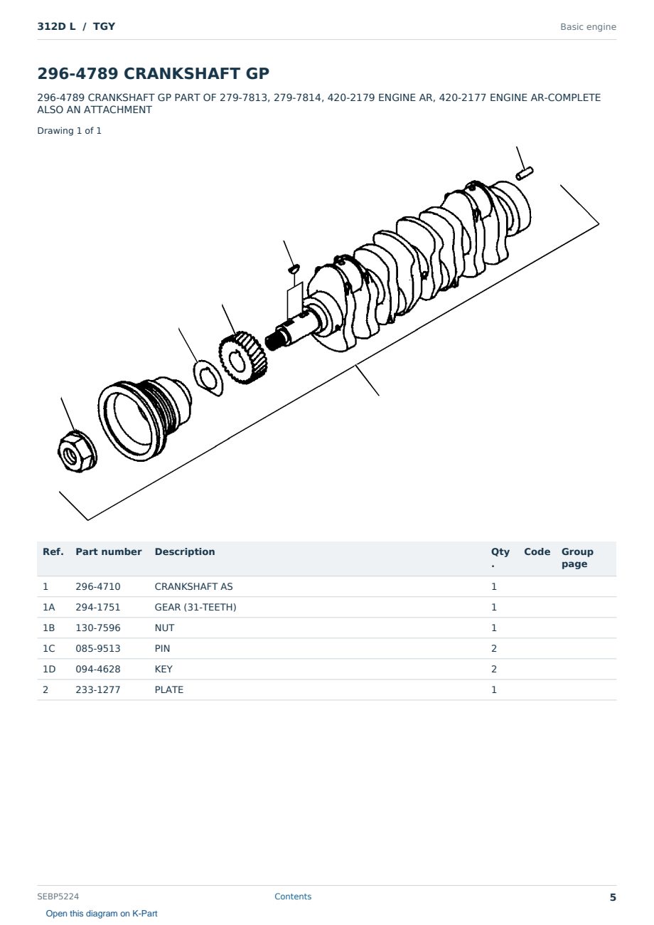 Caterpillar 312D L S/N TGY Partsbook SEBP5224 (English) - sample page 5 of 10 Caterpillar 312D L S/N TGY Partsbook SEBP5224 (English) - sample page 5 of 10