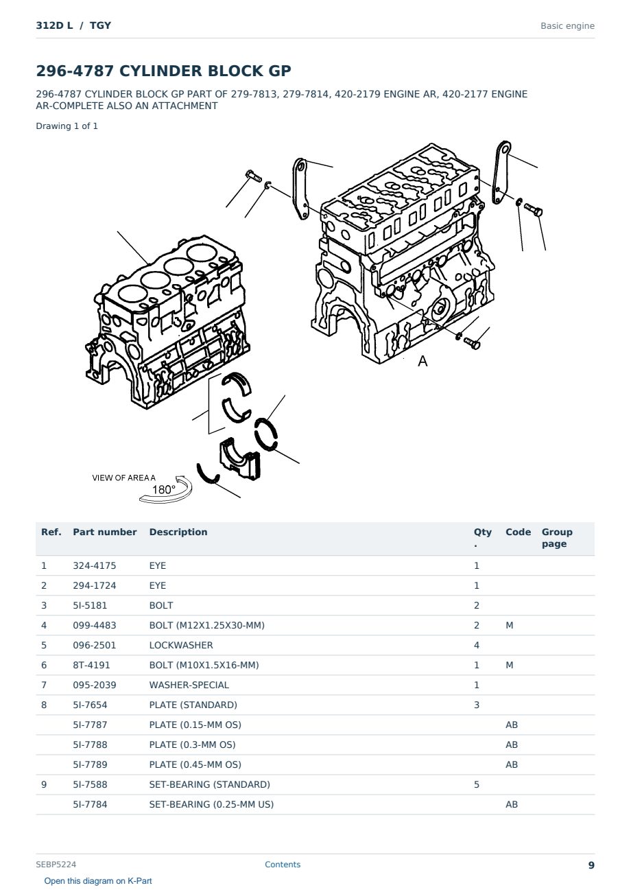 Caterpillar 312D L S/N TGY Partsbook SEBP5224 (English) - sample page 9 of 10 Caterpillar 312D L S/N TGY Partsbook SEBP5224 (English) - sample page 9 of 10