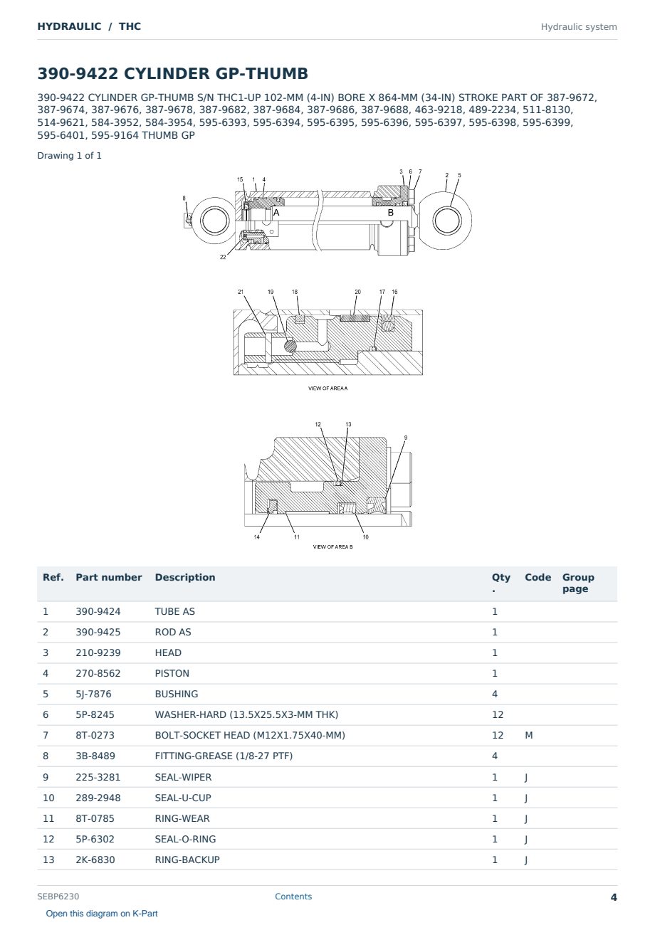 Caterpillar HYDRAULIC S/N THC Partsbook SEBP6230 (English) - sample page 4 of 10 Caterpillar HYDRAULIC S/N THC Partsbook SEBP6230 (English) - sample page 4 of 10