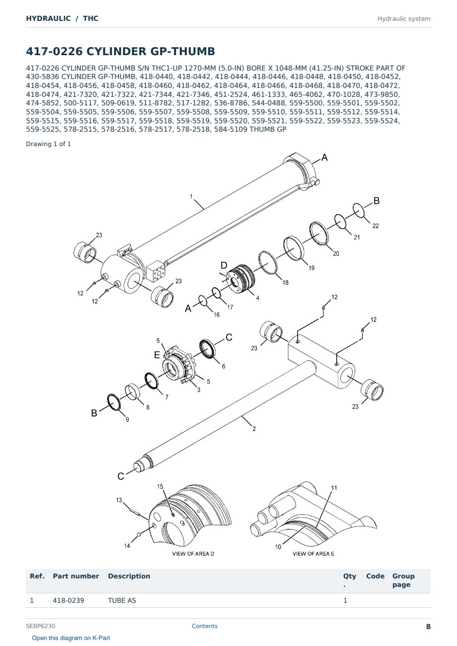 Caterpillar HYDRAULIC S/N THC Partsbook SEBP6230 (English) - sample page 8 of 10 Caterpillar HYDRAULIC S/N THC Partsbook SEBP6230 (English) - sample page 8 of 10