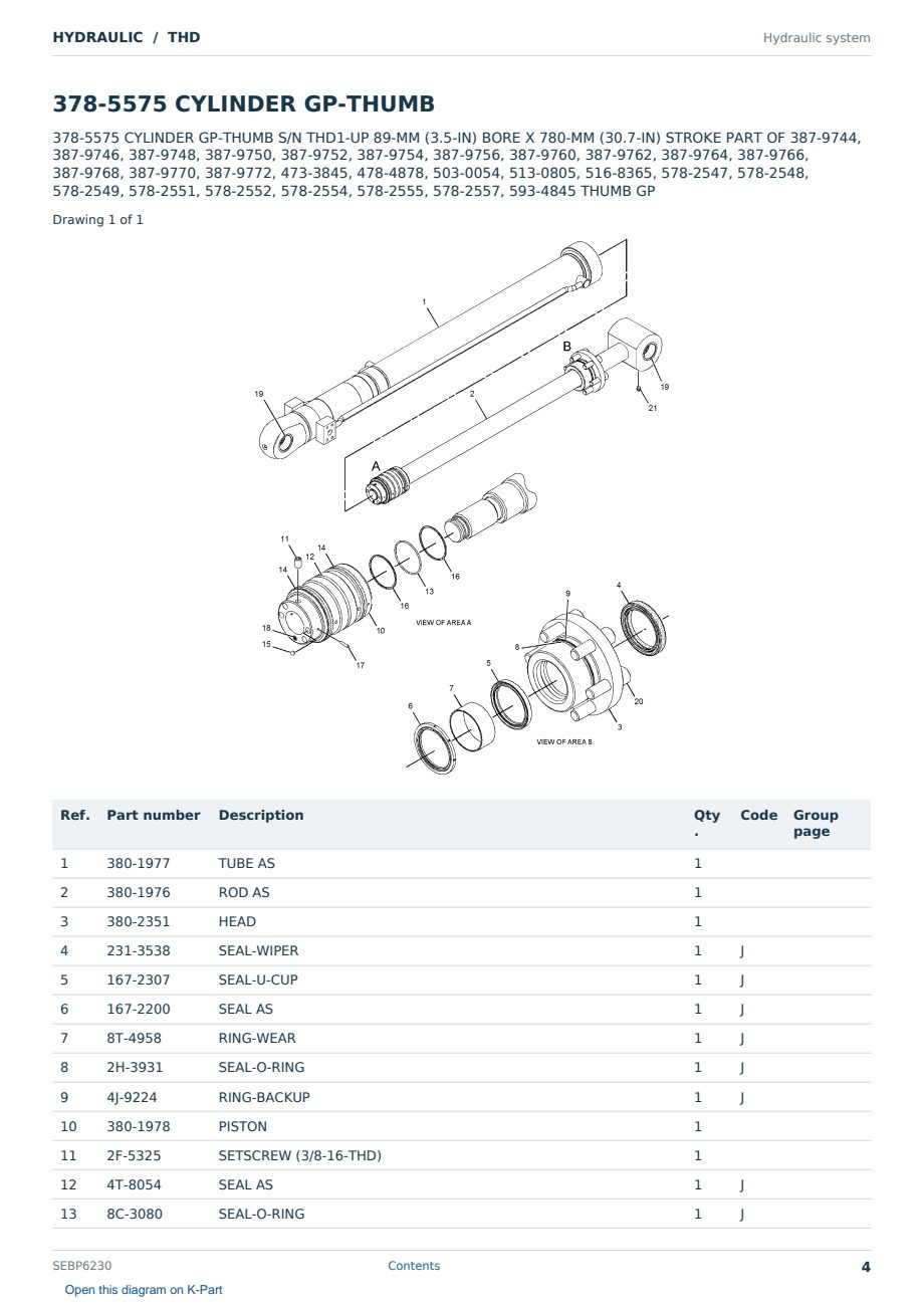 Caterpillar HYDRAULIC S/N THD Partsbook SEBP6230 (English) - sample page 4 of 10 Caterpillar HYDRAULIC S/N THD Partsbook SEBP6230 (English) - sample page 4 of 10