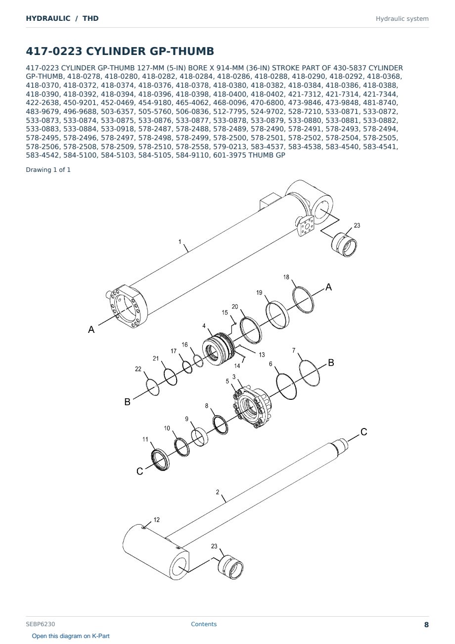 Caterpillar HYDRAULIC S/N THD Partsbook SEBP6230 (English) - sample page 8 of 10 Caterpillar HYDRAULIC S/N THD Partsbook SEBP6230 (English) - sample page 8 of 10