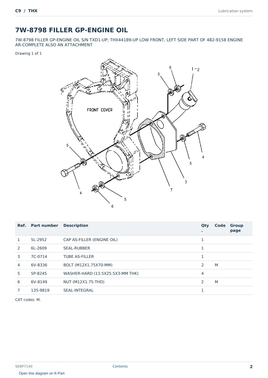 Caterpillar C9 S/N THX Partsbook SEBP7140 (English) - sample page 2 of 10 Caterpillar C9 S/N THX Partsbook SEBP7140 (English) - sample page 2 of 10
