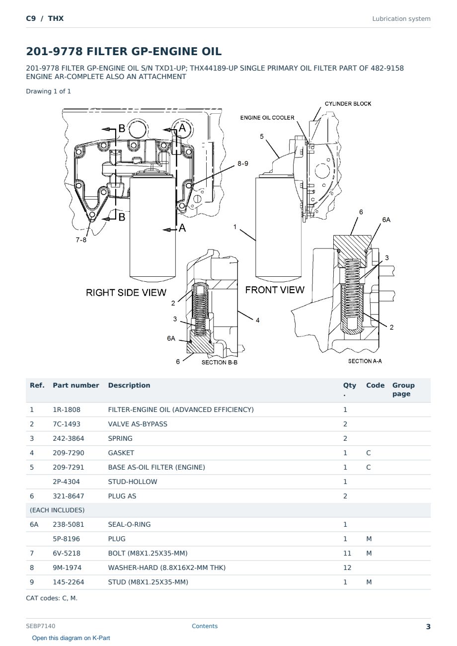 Caterpillar C9 S/N THX Partsbook SEBP7140 (English) - sample page 3 of 10 Caterpillar C9 S/N THX Partsbook SEBP7140 (English) - sample page 3 of 10