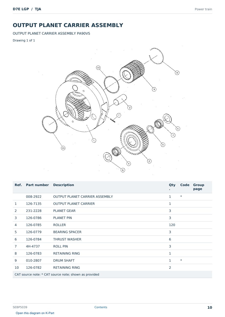 Caterpillar D7E LGP S/N TJA Partsbook SEBP5039 (English) - sample page 10 of 10 Caterpillar D7E LGP S/N TJA Partsbook SEBP5039 (English) - sample page 10 of 10