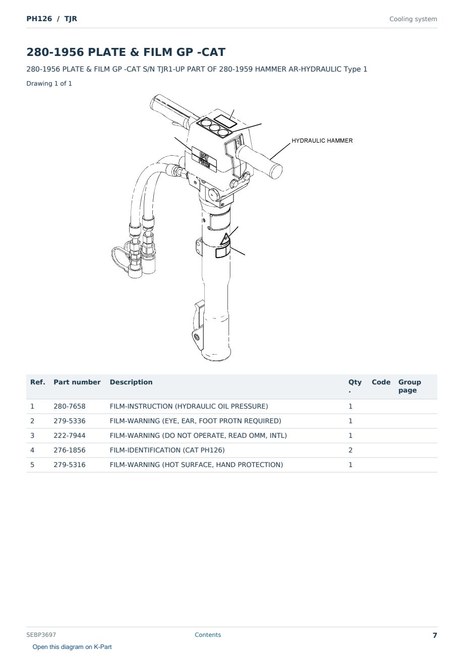 Caterpillar PH126 S/N TJR Partsbook SEBP3697 (English) - sample page 7 of 10 Caterpillar PH126 S/N TJR Partsbook SEBP3697 (English) - sample page 7 of 10