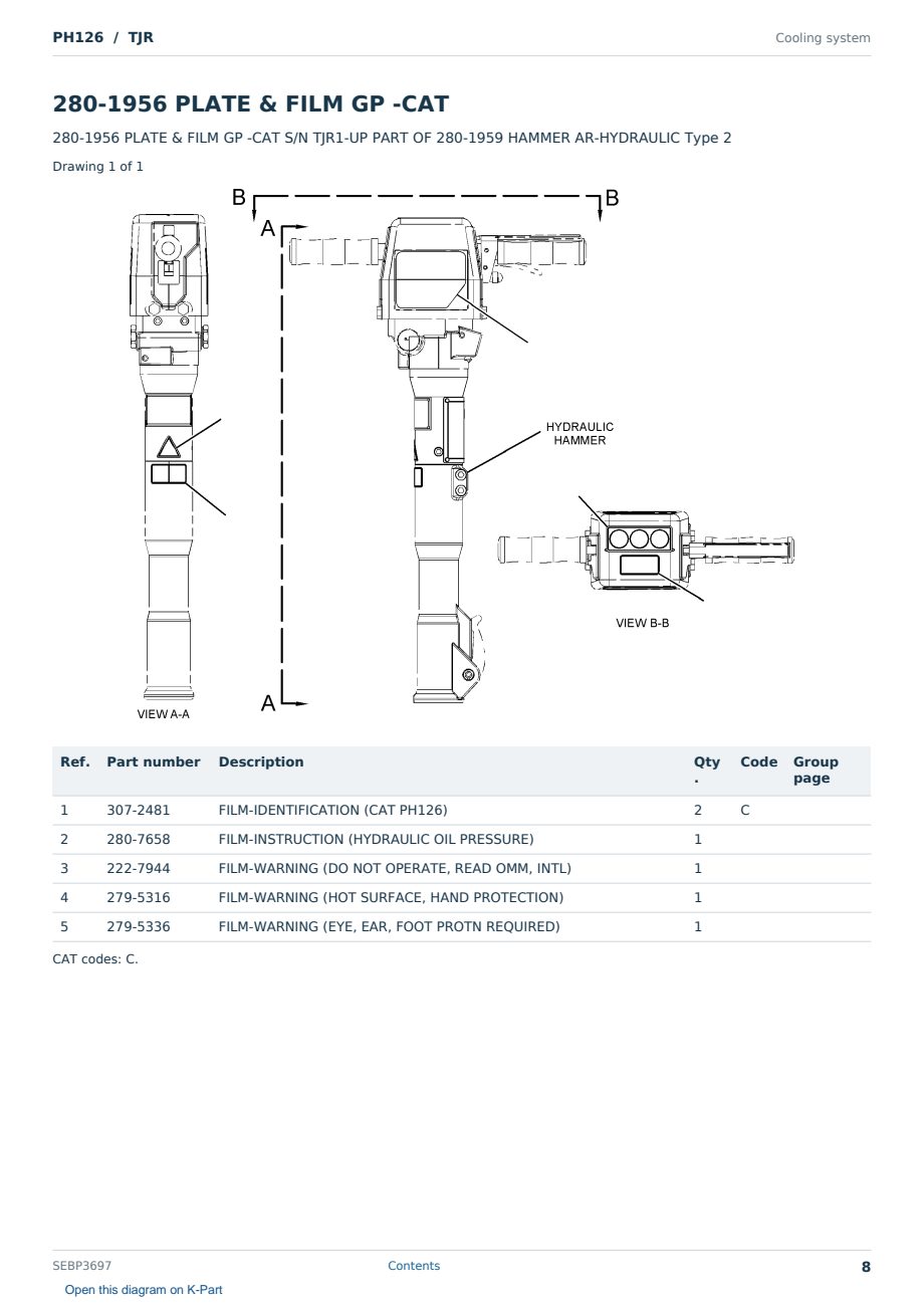 Caterpillar PH126 S/N TJR Partsbook SEBP3697 (English) - sample page 8 of 10 Caterpillar PH126 S/N TJR Partsbook SEBP3697 (English) - sample page 8 of 10