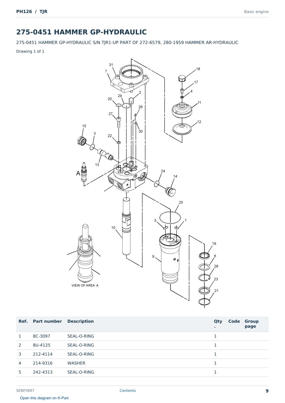 Caterpillar PH126 S/N TJR Partsbook SEBP3697 (English) - sample page 9 of 10 Caterpillar PH126 S/N TJR Partsbook SEBP3697 (English) - sample page 9 of 10