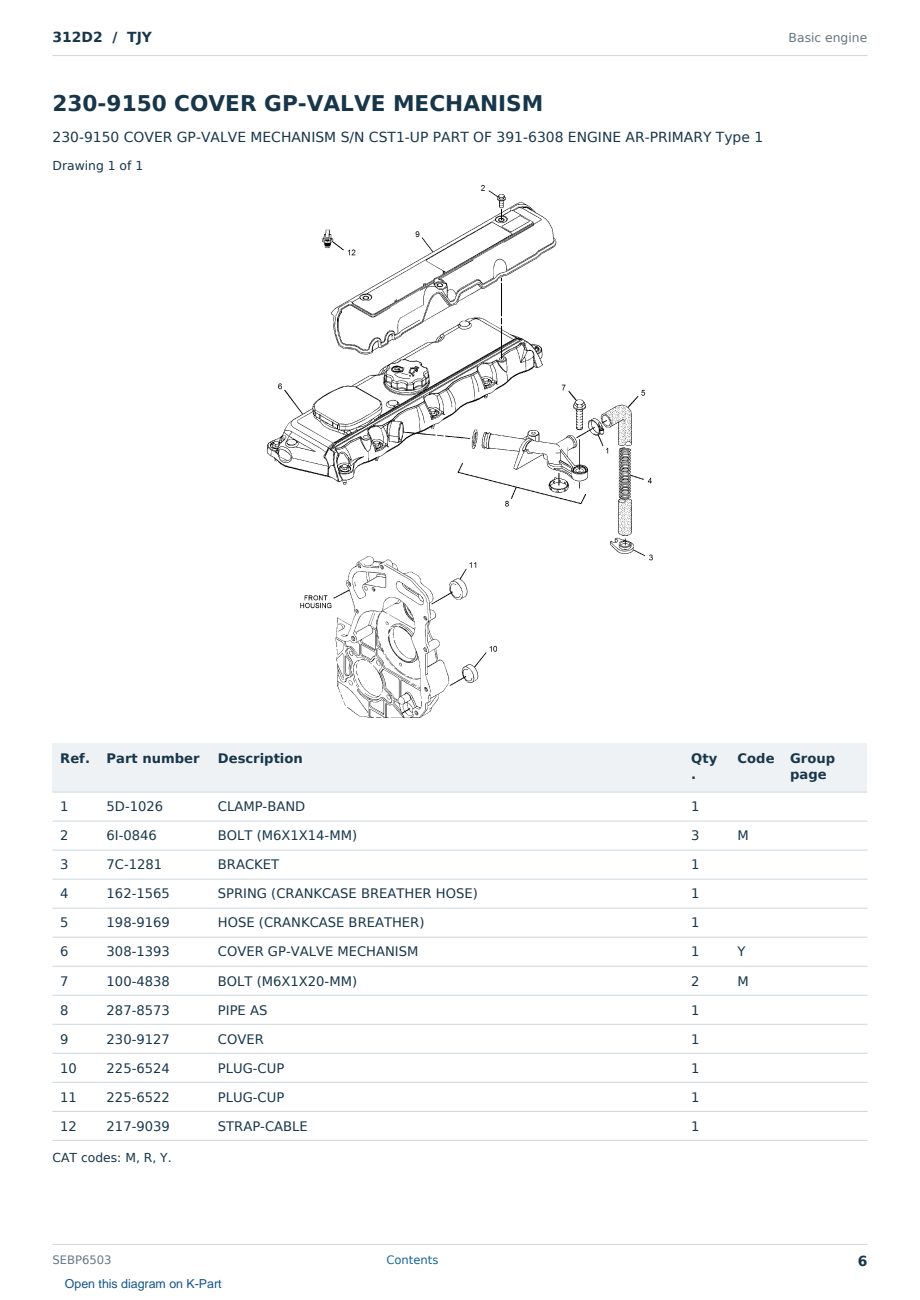 Caterpillar 312D2 S/N TJY Partsbook SEBP6503 (English) - sample page 6 of 10 Caterpillar 312D2 S/N TJY Partsbook SEBP6503 (English) - sample page 6 of 10