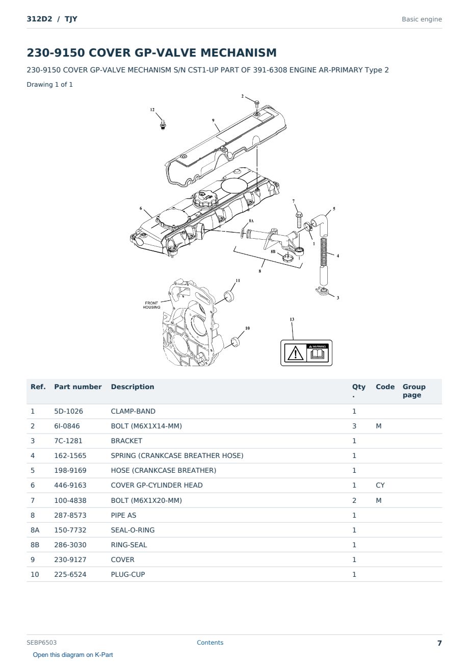 Caterpillar 312D2 S/N TJY Partsbook SEBP6503 (English) - sample page 7 of 10 Caterpillar 312D2 S/N TJY Partsbook SEBP6503 (English) - sample page 7 of 10