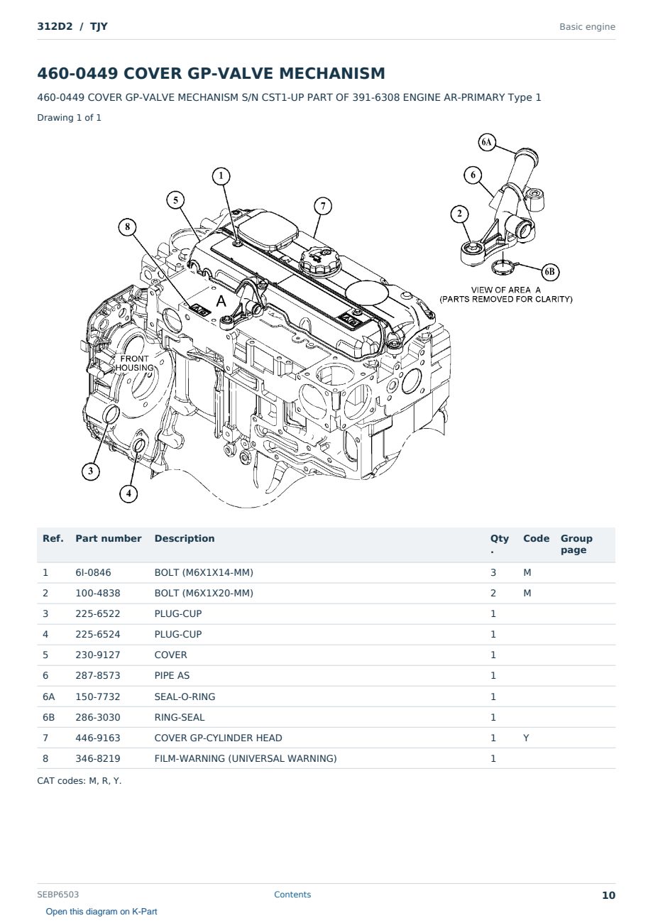 Caterpillar 312D2 S/N TJY Partsbook SEBP6503 (English) - sample page 10 of 10 Caterpillar 312D2 S/N TJY Partsbook SEBP6503 (English) - sample page 10 of 10