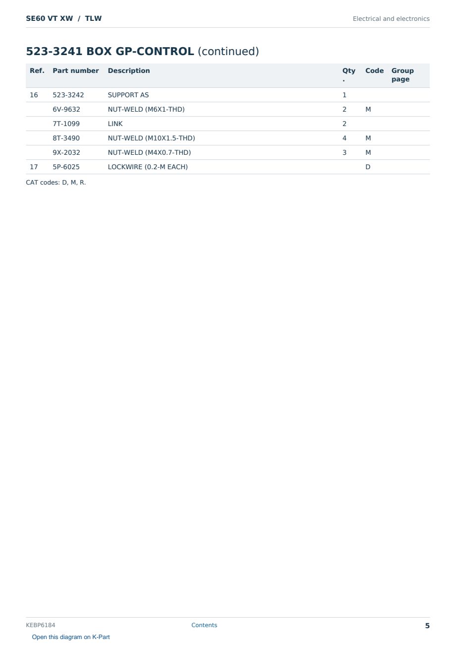 Caterpillar SE60 VT XW S/N TLW Partsbook KEBP6184 (English) - sample page 5 of 10 Caterpillar SE60 VT XW S/N TLW Partsbook KEBP6184 (English) - sample page 5 of 10