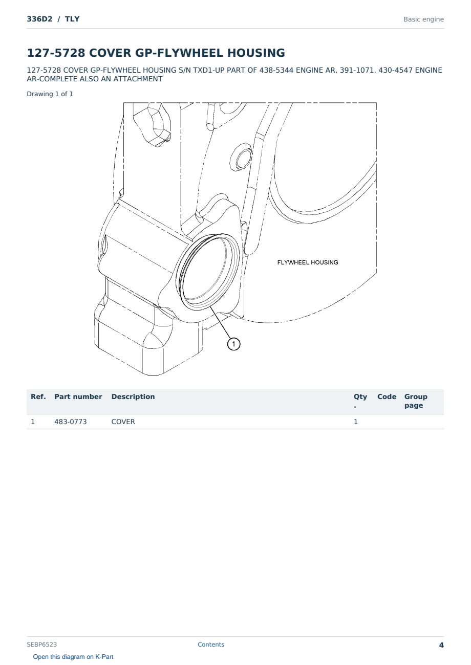 Caterpillar 336D2 S/N TLY Partsbook SEBP6523 (English) - sample page 4 of 10 Caterpillar 336D2 S/N TLY Partsbook SEBP6523 (English) - sample page 4 of 10