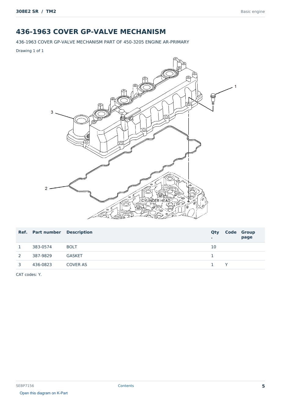 Caterpillar 308E2 SR S/N TM2 Partsbook SEBP7156 (English) - sample page 5 of 10 Caterpillar 308E2 SR S/N TM2 Partsbook SEBP7156 (English) - sample page 5 of 10
