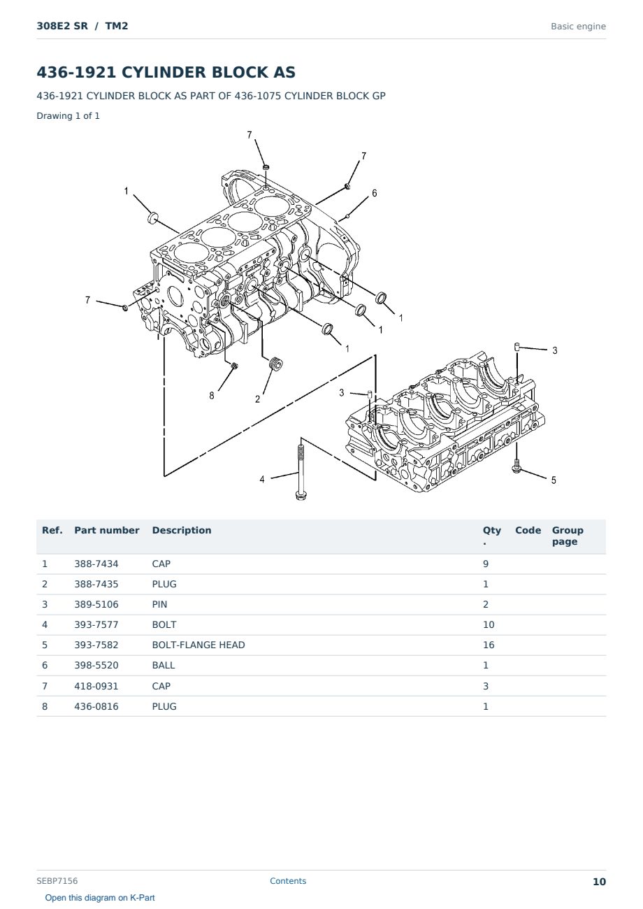 Caterpillar 308E2 SR S/N TM2 Partsbook SEBP7156 (English) - sample page 10 of 10 Caterpillar 308E2 SR S/N TM2 Partsbook SEBP7156 (English) - sample page 10 of 10