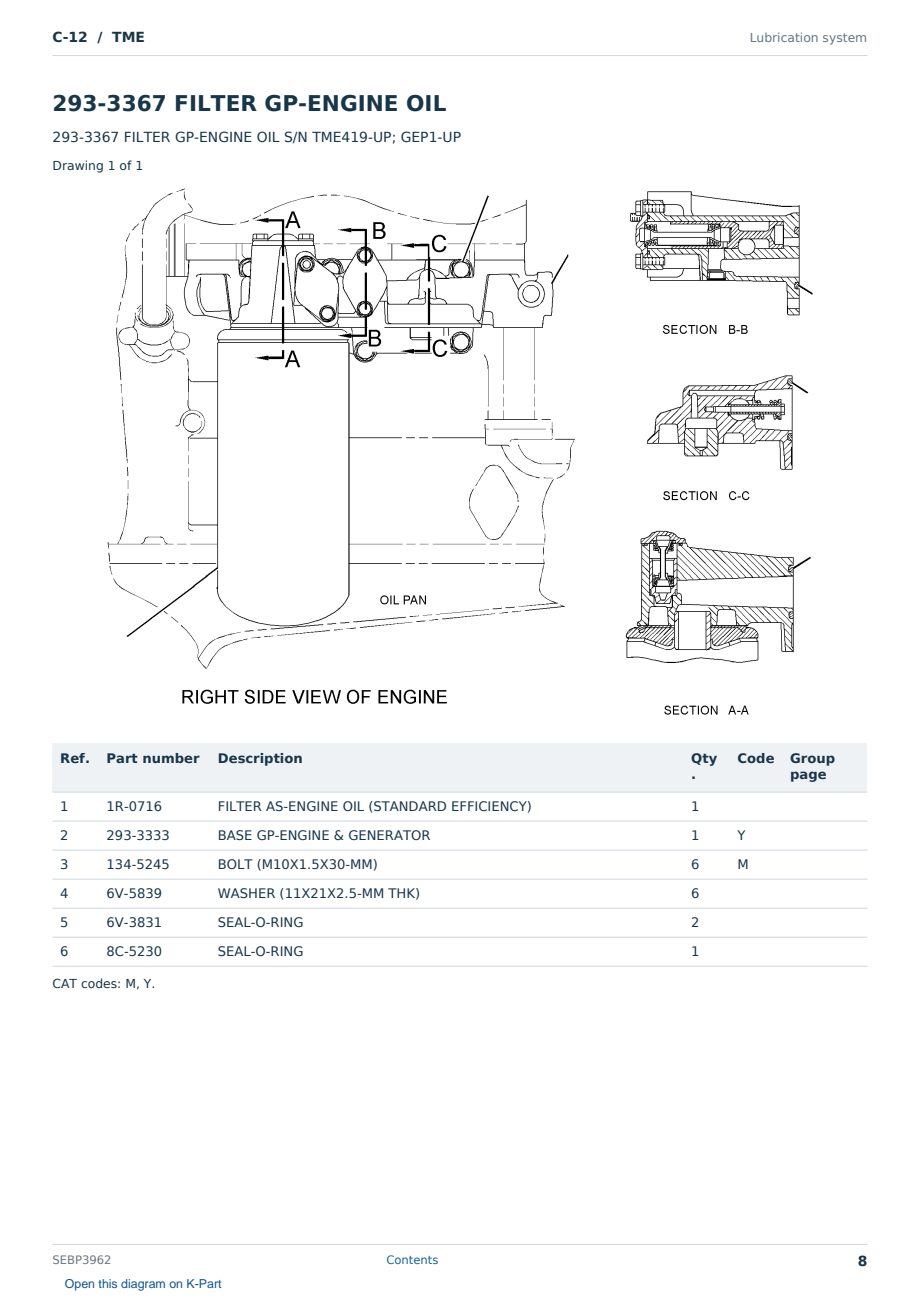 Caterpillar C-12 S/N TME Partsbook SEBP3962 (English) - sample page 8 of 10 Caterpillar C-12 S/N TME Partsbook SEBP3962 (English) - sample page 8 of 10