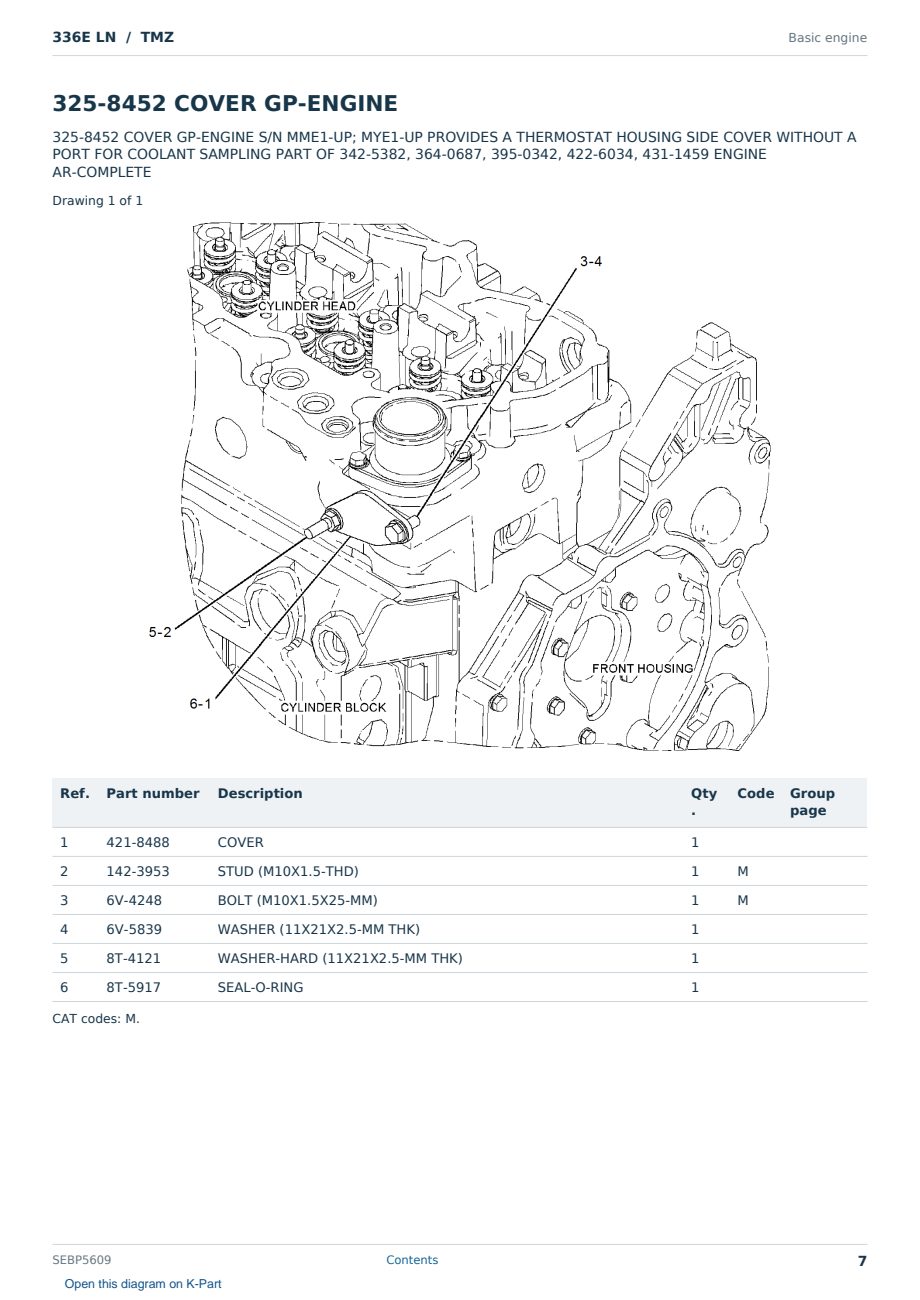 Caterpillar 336E LN S/N TMZ Partsbook SEBP5609 (English) - sample page 7 of 10 Caterpillar 336E LN S/N TMZ Partsbook SEBP5609 (English) - sample page 7 of 10